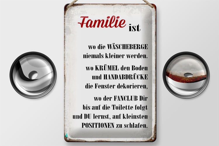 Blechschild Spruch 20x30cm Familie ist wo die Wäscheberge
