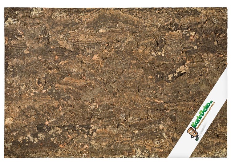 Naturkork-Platte für Dekorationen mit strukturierter Oberfläche. Kork-Deko.de Logo.