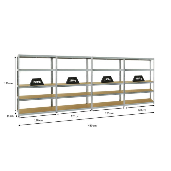 PROREGAL Mega Deal 4x Schwerlastregal Big Elephant S HxBxT 180 x 120 x 45 cm Fachlast 250 kg Verzinkt