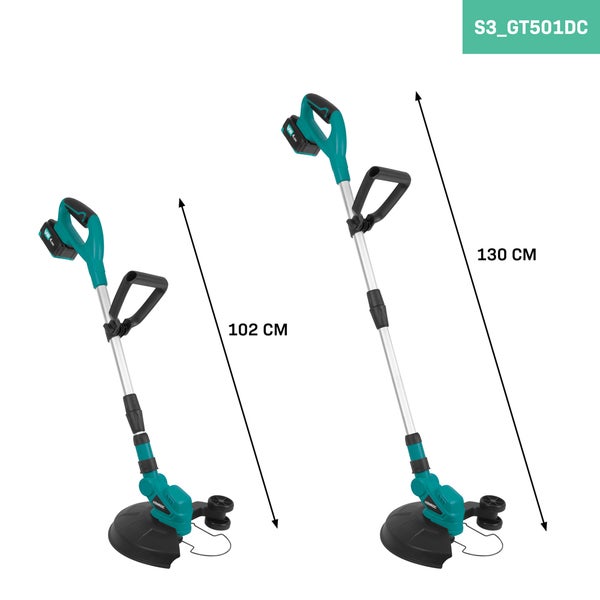 VONROC Rasentrimmer mit Akku 4Ah und Ladegerät - 250mm - Trimmer für Garten mit Kabel - Kantenschneider Rasen - Tap and Go System inkl. 2x4M Drahtspule
