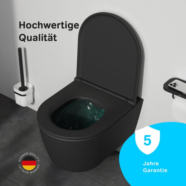 AM.PM Wand-WC Set Tiefspüler offener Spülrand schwarz mit WC-Sitz , Vorwandelement und Betätigungsplatte schwarz IIS90138.FA1700MB