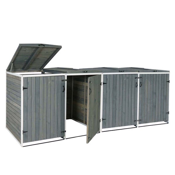 Mülltonnenbox für drei Tonnen aus Holz mit Tür und Klappdeckel