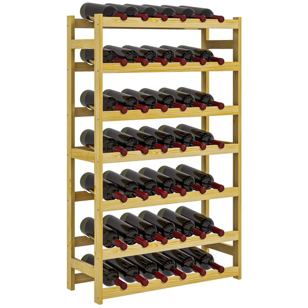 HOMCOM Weinregal Flaschenregal für 42 Weinflaschen, mit 7 Ebenen, Standregal aus Holz, Weinhalter mit Kippschutz für Küche, Natur 63 x 25 x 102 cm