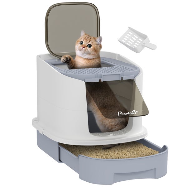 PawHut Katzenklo mit ausziehbarer Schublade, Streuschaufel und zwei Einstiegsöffnungen.