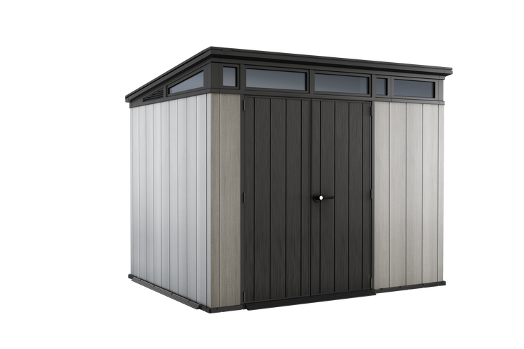 Gerätehaus mit Doppeltür und Fensterreihe