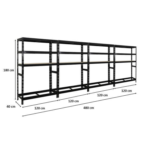 PROREGAL Mega Deal 4x Reifenregal Tiger HxBxT 180 x 120 x 40 cm bis zu 6 Reifen auf 1 Ebene mit 3 Fachboden Schwarz