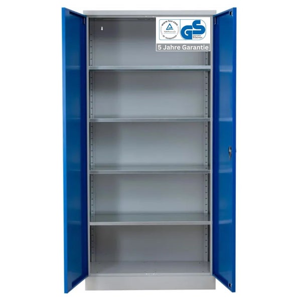 PROREGAL Stahlschrank Bee 5 Fachböden HxBxT 195 x 92 x 50 cm Verzinktes & Verstärktes Fachbodenmaterial Grau & Blau