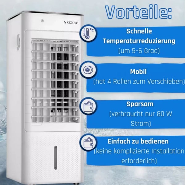 Mobiler Luftkühler Zenet ZET-480 mit Heizfunktion, Luftbefeuchter & Luftreiniger – tragbares Klimagerät für Räume, 4-in-1, energieeffizient