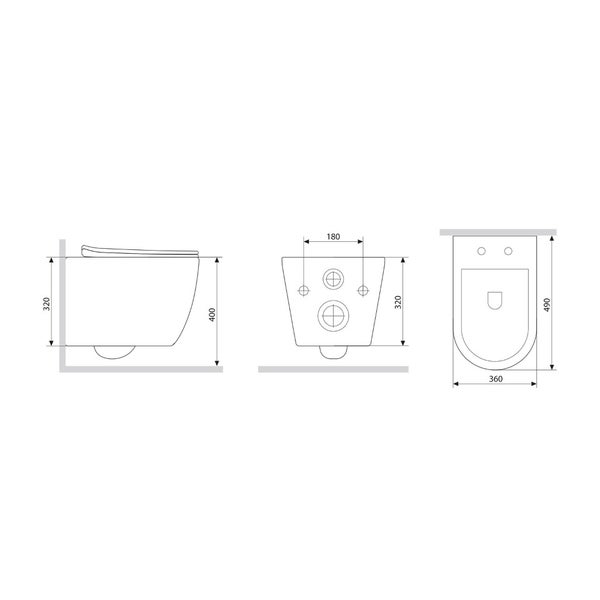 Technische Zeichnung eines Wand-WCs mit Bemaßung.