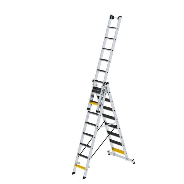 PROREGAL Stufen-Mehrzweckleiter 3-Teilig mit Traverse und Clip-Step R13 3 x 8 Stufen