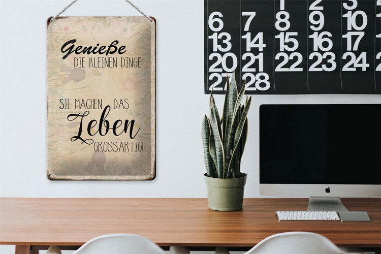 Blechschild Spruch 20x30cm genieße kleine Dinge Leben