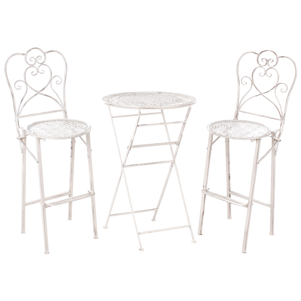 Gartengarnitur aus Metall bestehend aus Bistrotisch und zwei Bistrostühlen