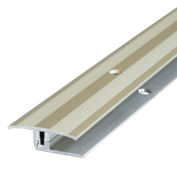 Zweiteiliges Übergangsprofil aus Aluminium für Bodenbeläge, geriffelte Oberfläche, zum Verschrauben.