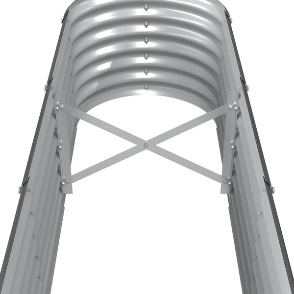 Hochbeet aus Metall mit Wellenprofil und stabilisierender Kreuzstrebe im Innenraum.