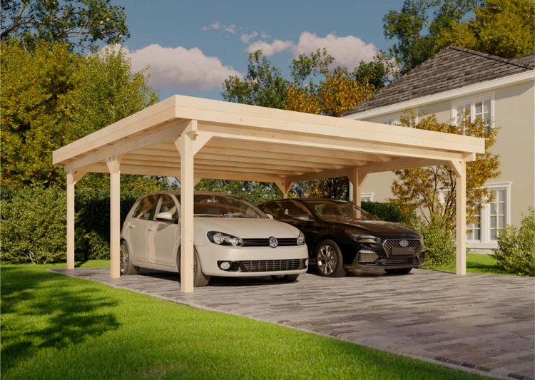 Alpholz Doppelcarport Olaf Carport aus Holz, Unterstand Überdachung mit Montagematerial, Naturbelassen