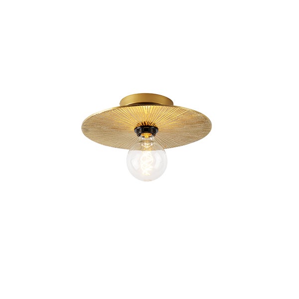 Deckenleuchte mit einem runden Lampenschirm und einer Glühbirne