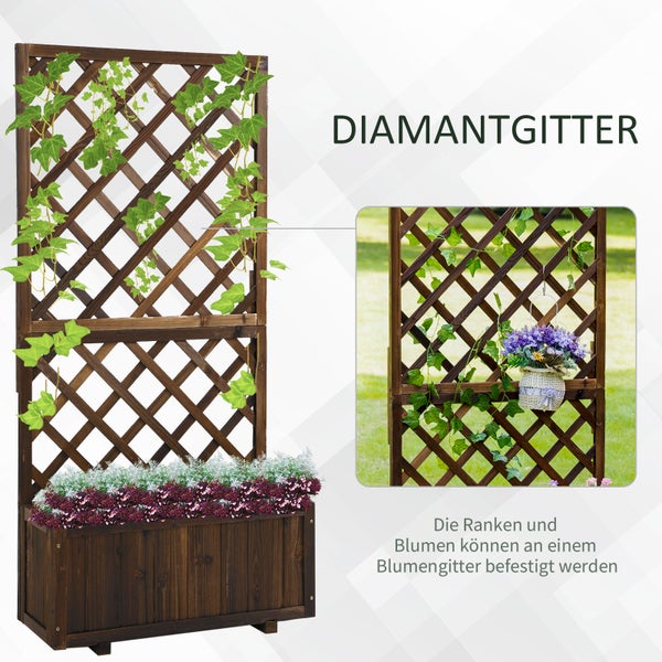 Outsunny Hochbeet Pflanzenkasten mit Rankgitter, Spalier Pflanzkübel, Blumenkasten Holz, 72,5x31,5x149,5cm für Garten Balkon Terasse, Blumenkübel für Kletterpflanzen, Blumen, Braun