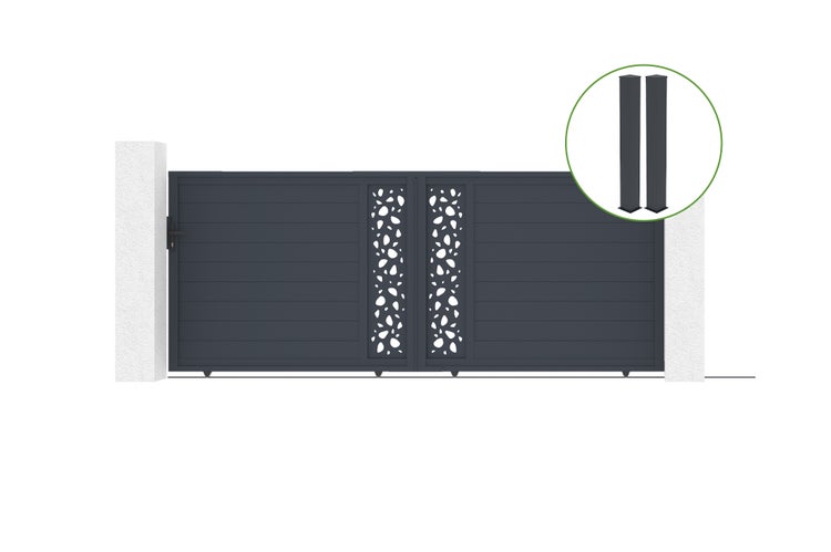 Schiebetor 4m SUNNY H.160cm graues Aluminium + 2 Pfosten 20x20cm H.190cm