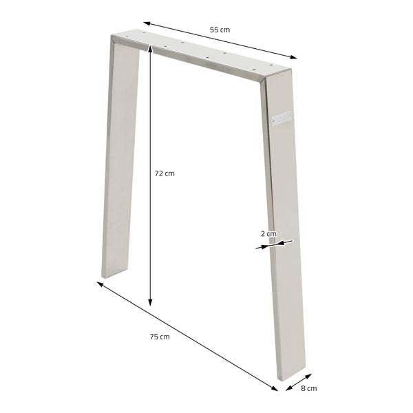 ML-Design 2er Set Tischbeine Loft 75x72 cm, Silber, Profil 8x2cm, aus Edelstahl, Industriedesign, U-Form, Metall Tischgestell scandic, Tischkufen Tischuntergestell Möbelfüße, für Esstisch/Schreibtisch