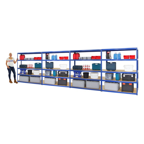 PROREGAL Mega Deal 4x Schwerlastregal Giant Elephant HxBxT 180 x 150 x 60 cm Fachlast 200 kg Blau