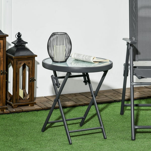Outsunny Beistelltisch klappbar, Klapptisch aus Glas mit Marmoroptik, kleiner Campingtisch, runder Sofatisch Balkontisch für Balkon Terrasse Wohnzimmer Büro, 45 x 45 x 50 cm, Weiß