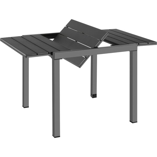Ausziehbarer Gartentisch aus Aluminium mit Tischplatte aus Polywood-Latten, Anthrazit.
