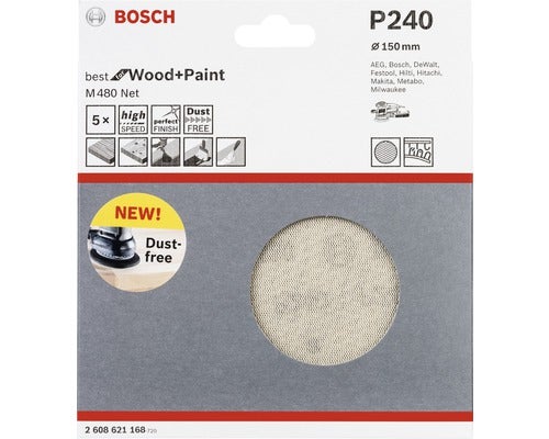 Bosch Schleifgitter für Holz und Farbe, Körnung P240, Durchmesser 150 mm, 5 Stück