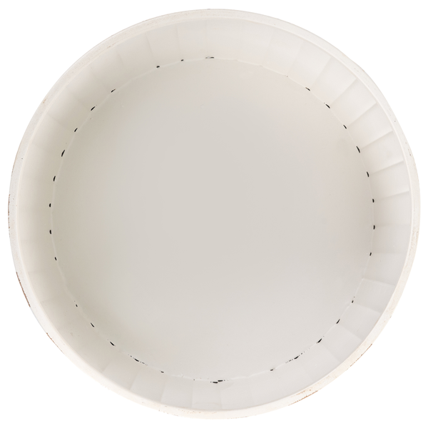 Runde weiße Pflanzschale mit geripptem Innenrand in der Draufsicht.