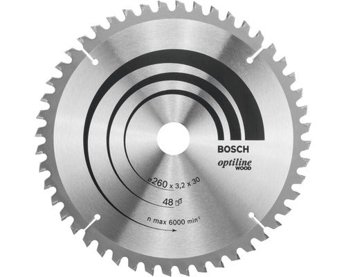 Bosch Kreissägeblatt Optiline Wood, 260 x 3,2 x 30 Millimeter, 48 Zähne