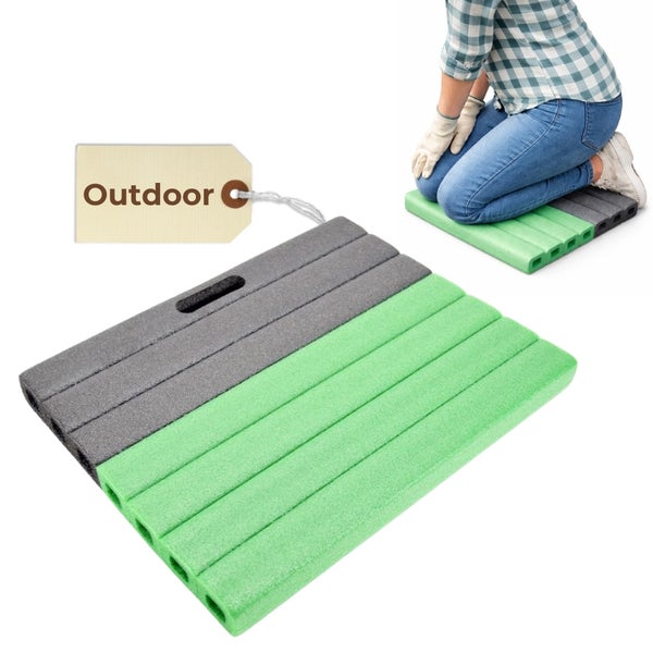 Gartenkniematte mit Tragegriff und Etikett Outdoor