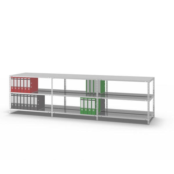 PROREGAL Aktenregal Schraubsystem Grundregal HxBxT 80 x 100 x 60 cm 3 Ebenen Fachlast 90 kg Mit Deckboden Beidseitig Nutzbar Lichtgrau