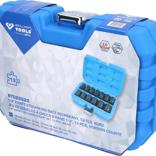 BRILLIANT TOOLS 1/2 Kraft-Stecknuss-Satz Sechskant 13tlg. kurz - BT022620
