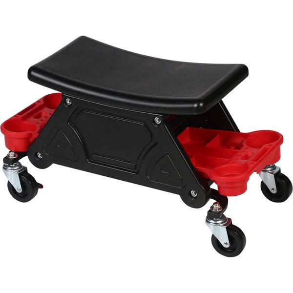 Werkstatthocker mit Rollen und Ablageflächen