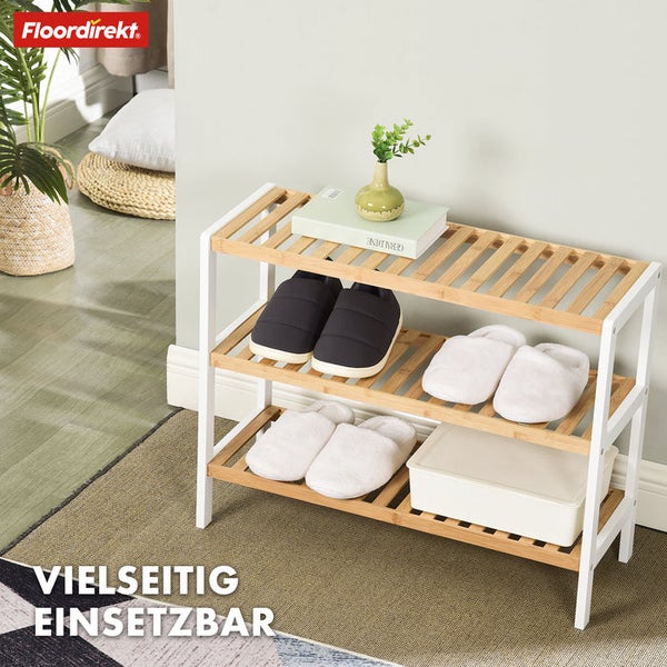 FLOORDIREKT Bambus-Schuhregal Michigan - Stilvolles & Platzsparendes Regal - mit 3 Ablagen