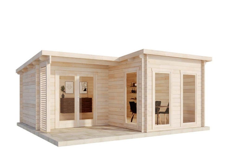 Alpholz Gartenhaus Orkus-44 Plus Gartenhaus aus Holz, Holzhaus mit 44 mm Wandstärke inklusive Terrasse, Blockbohlenhaus mit Montagematerial, Naturbelassen 5,4x5m