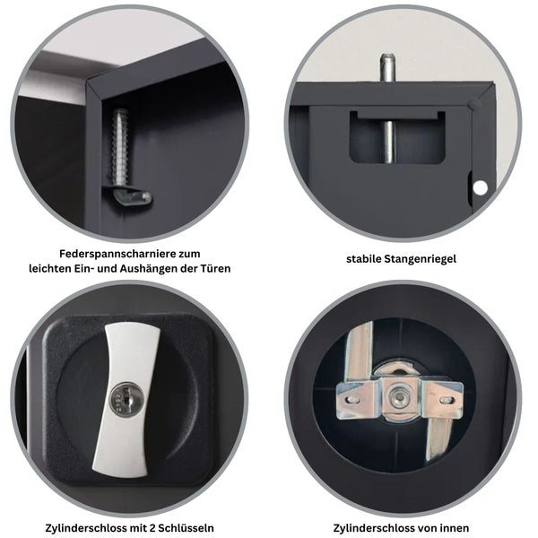 PROREGAL Stahlschrank Bee 4 Fachböden HxBxT 195 x 92 x 50 cm Pulverbeschichtetes & Verstärktes Fachbodenmaterial Anthrazit & Anthrazit