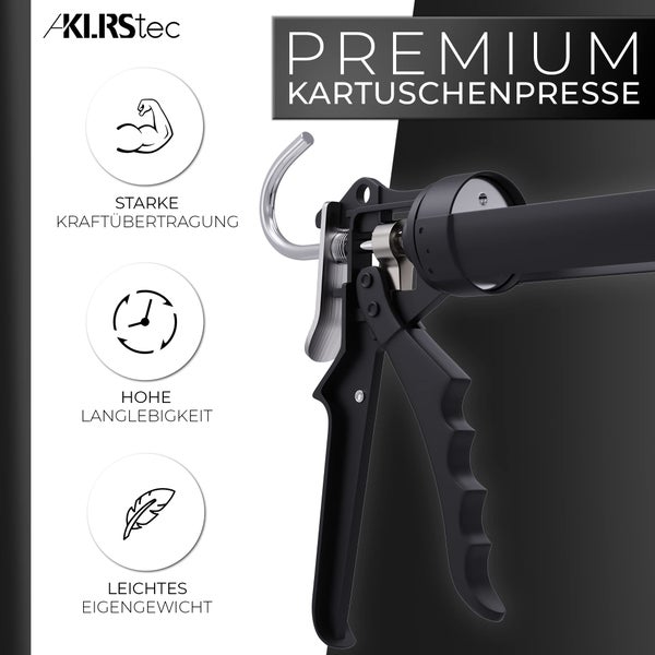 KLRStec PREMIUM Kartuschenpistole mechanisch aus Metall - Hochwertige 2K Silikonpistole/-presse zum verfugen mit allen gängigen 310ml Dicht- und Klebstoffkartuschen (Silikon, Acryl, Lehm etc.)