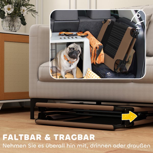 Zusammenklappbares, tragbares Hundebett für drinnen und draußen mit Hundetransportbox im Auto