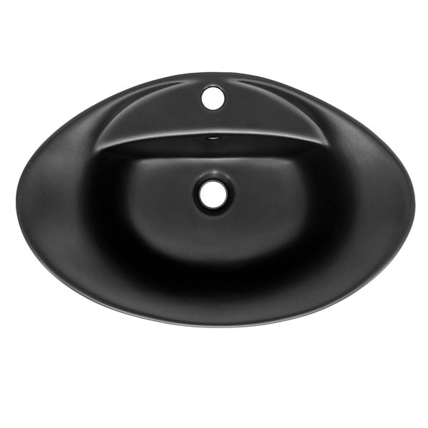 ML-Design Waschbecken aus Keramik in Schwarz matt 59x39,5x20,5 mm, Ovale Aufsatzwaschbecken, Moderne Waschtisch, Waschschale mit Hahnloch und Abflussloch, Waschplatz Handwaschbecken, für Badezimmer