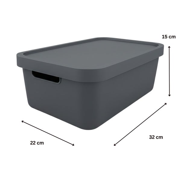 Aufbewahrungsbox aus Kunststoff mit Deckel, circa 32 cm lang, 22 cm breit und 15 cm hoch.