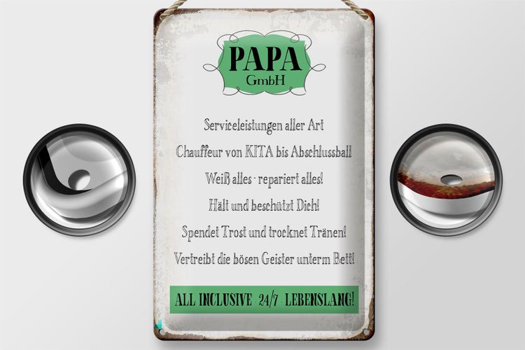 Blechschild Spruch 20x30cm Papa GmbH 24/7 lebenslang