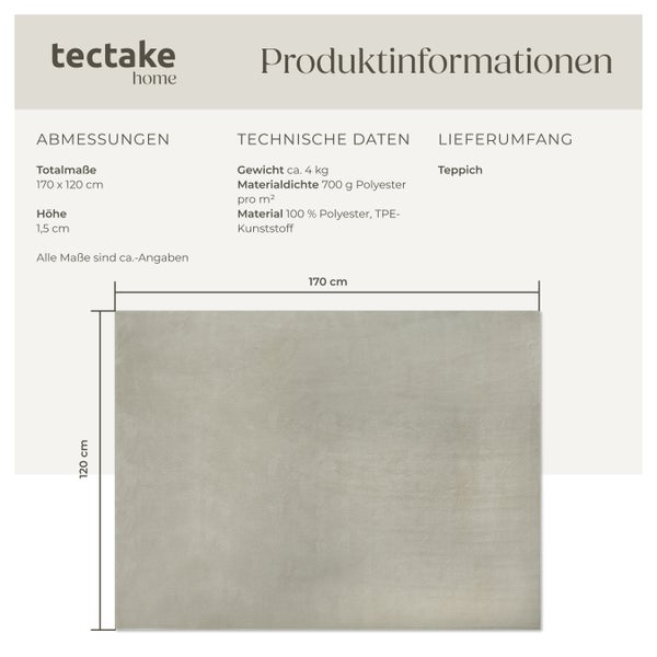Kurzflorteppich tectake rutschfeste Unterseite verschiedene Größen und Farben 120 x 170 cm