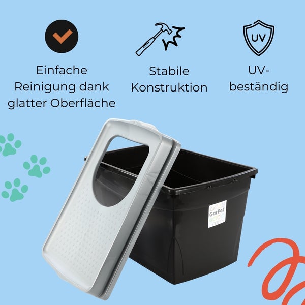 GarPet Katzentoilette mit Deckel und einfacher Reinigung, stabiler Konstruktion und UV-Beständigkeit.