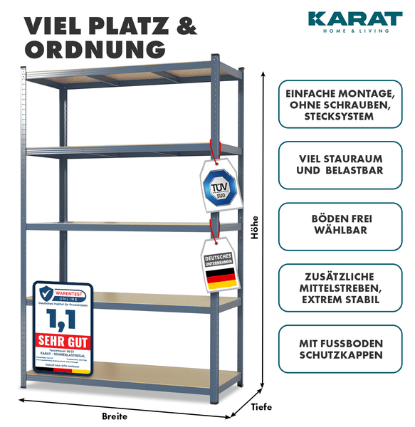 FLOORDIREKT Schwerlastregal - Universal einsetzbar - Anthrazit-Grau - 200 x 120 x 60 cm - Traglast 875 kg