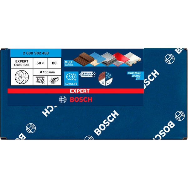 Bosch Expert 0780 Foil Schleifscheibe, 150 mm Durchmesser, 50x80, geeignet für verschiedene Materialien und Keramiktechnologie