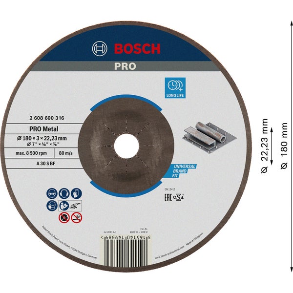 Bosch PRO Metal Trennscheibe 180 x 3 x 22,23 mm - 2608600316