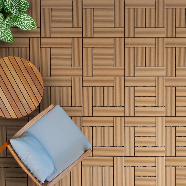 FLOORDIREKT WPC-Klickfliese Classic - Wetterbeständige Terrassenfliese - Teak 30 x 30 cm