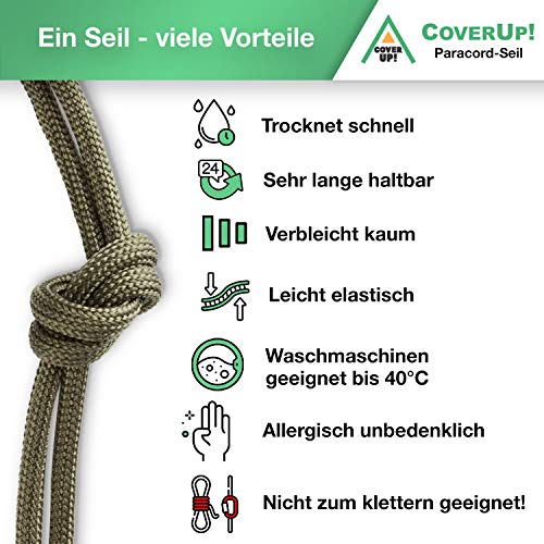 CoverUp! Paracord 550 schwarz – 550 Paracord aus 7 Strängen – 31 Meter Parachute Cord mit extrem robustem Seilmantel