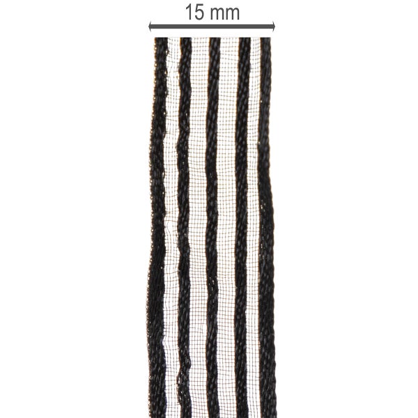 Organzaband Schwarz Streifen Geschenkband 15mm x 20m Dekoband