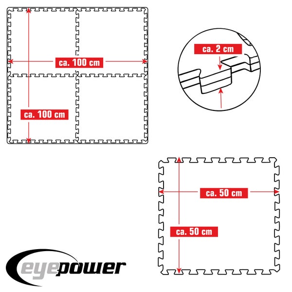 1m² Bodenschutz Fitnessmatte - 4 Sportmatten 50x50x2cm Optische Mängel Grau Blau